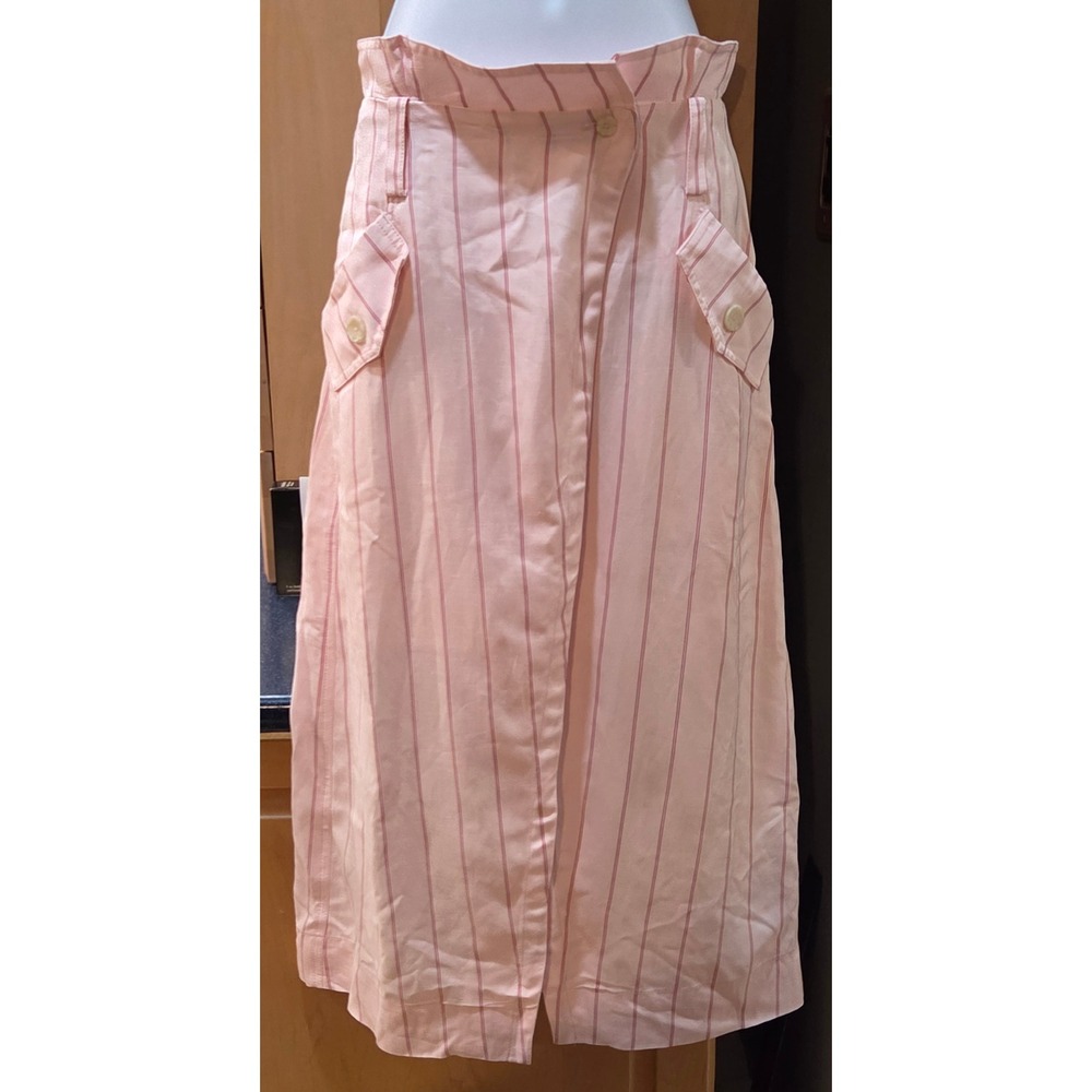 A.L.C Pink Coquette Pinstripe High Waisted Wrap Midi Skirt with Cargo Pockets